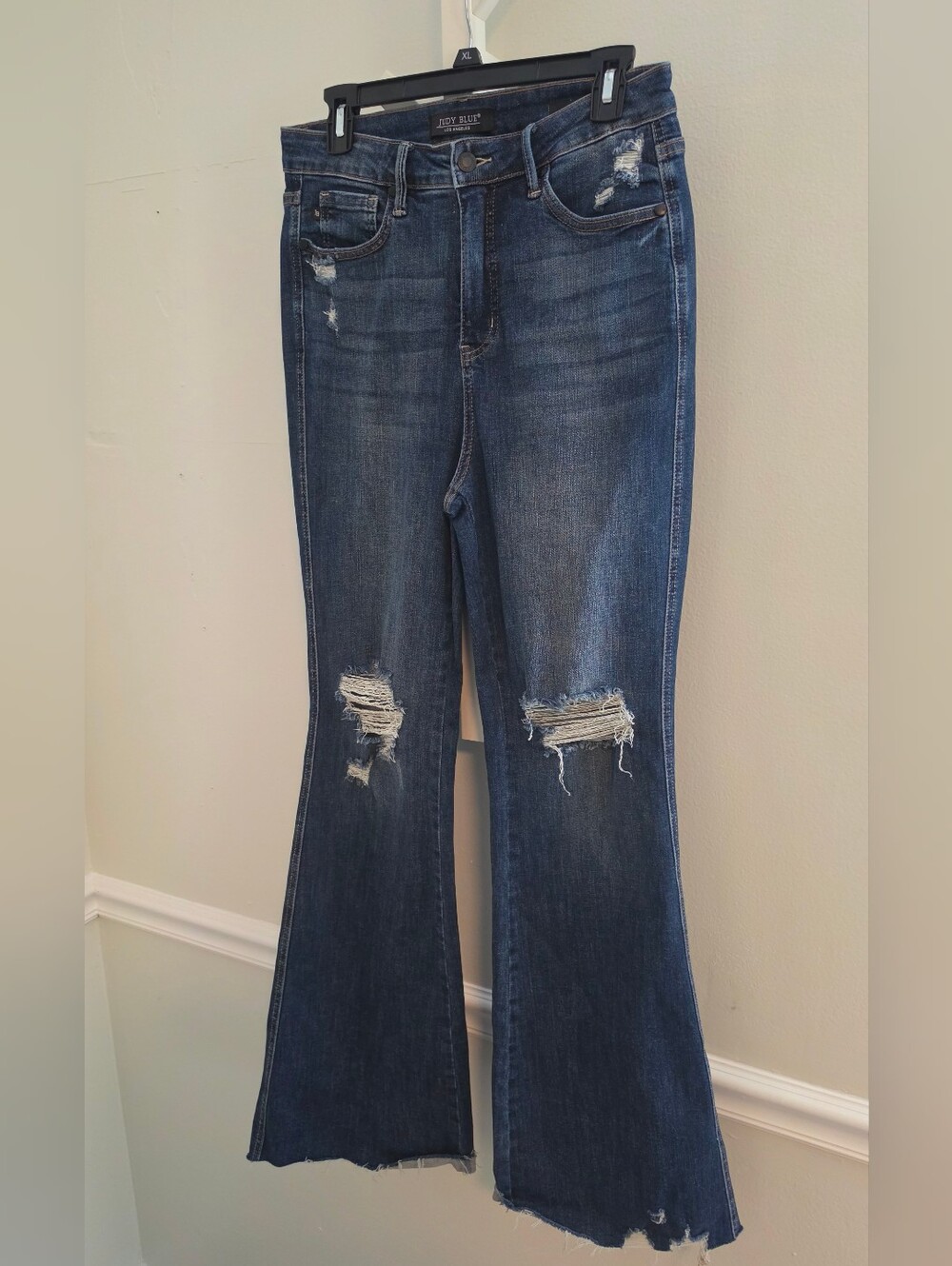Judy Blue Dark Wash High Rise Flare Jeans Raw Hem Distressed 9/29